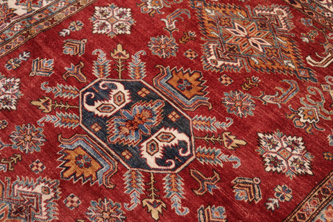 handmade Geometric Super Kazak Red Beige Hand Knotted RECTANGLE 100% WOOL area rug 5' x 6'