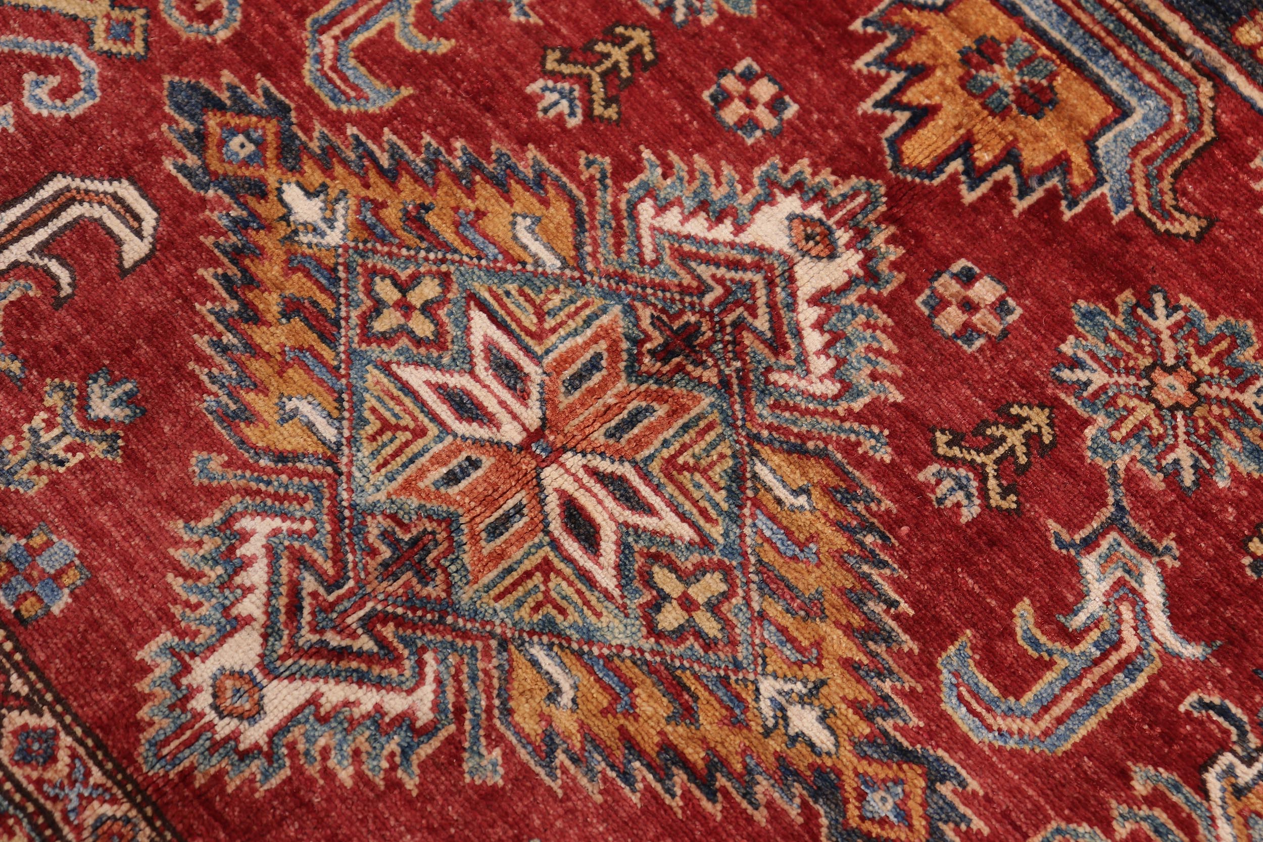 handmade Geometric Super Kazak Red Beige Hand Knotted RECTANGLE 100% WOOL area rug 5' x 6'