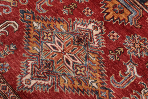 handmade Geometric Super Kazak Red Beige Hand Knotted RECTANGLE 100% WOOL area rug 5' x 6'
