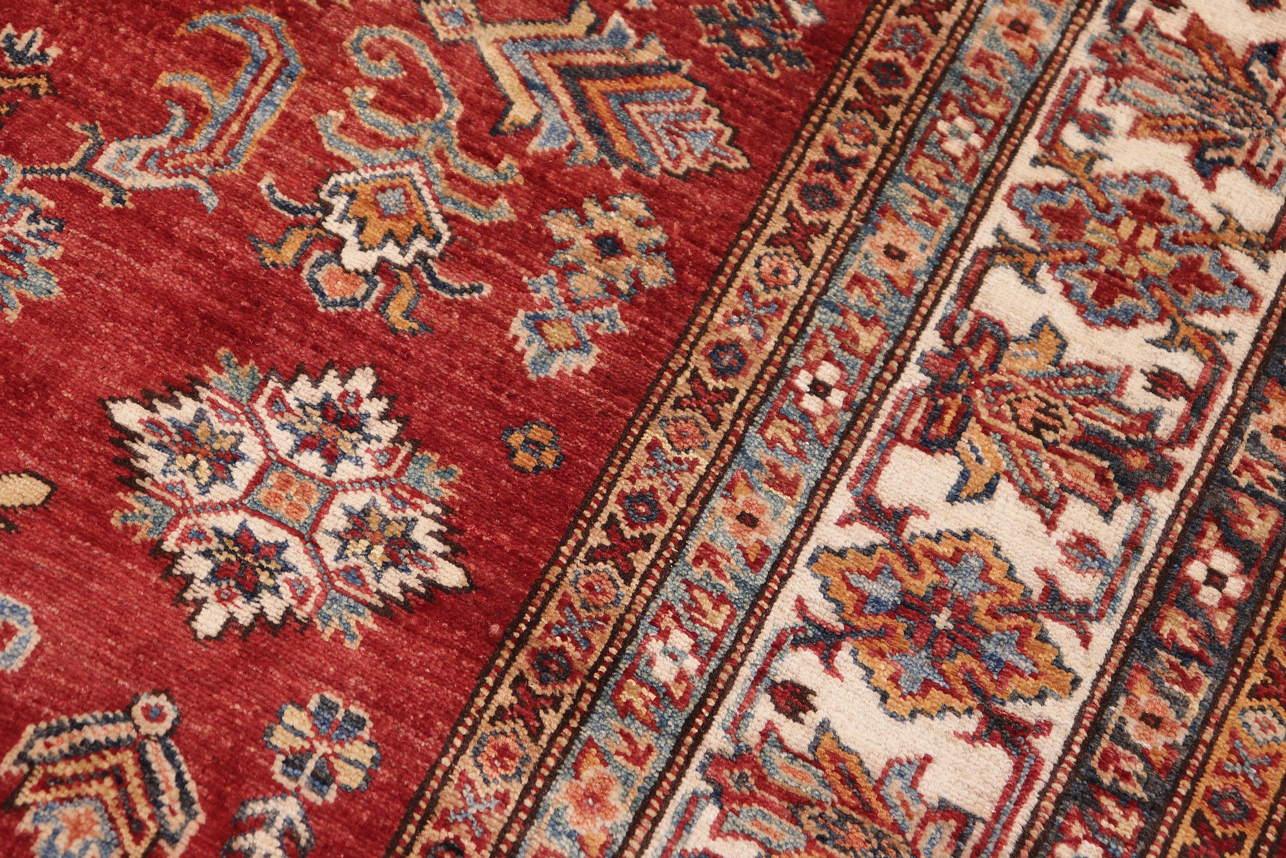 handmade Geometric Super Kazak Red Beige Hand Knotted RECTANGLE 100% WOOL area rug 5' x 6'