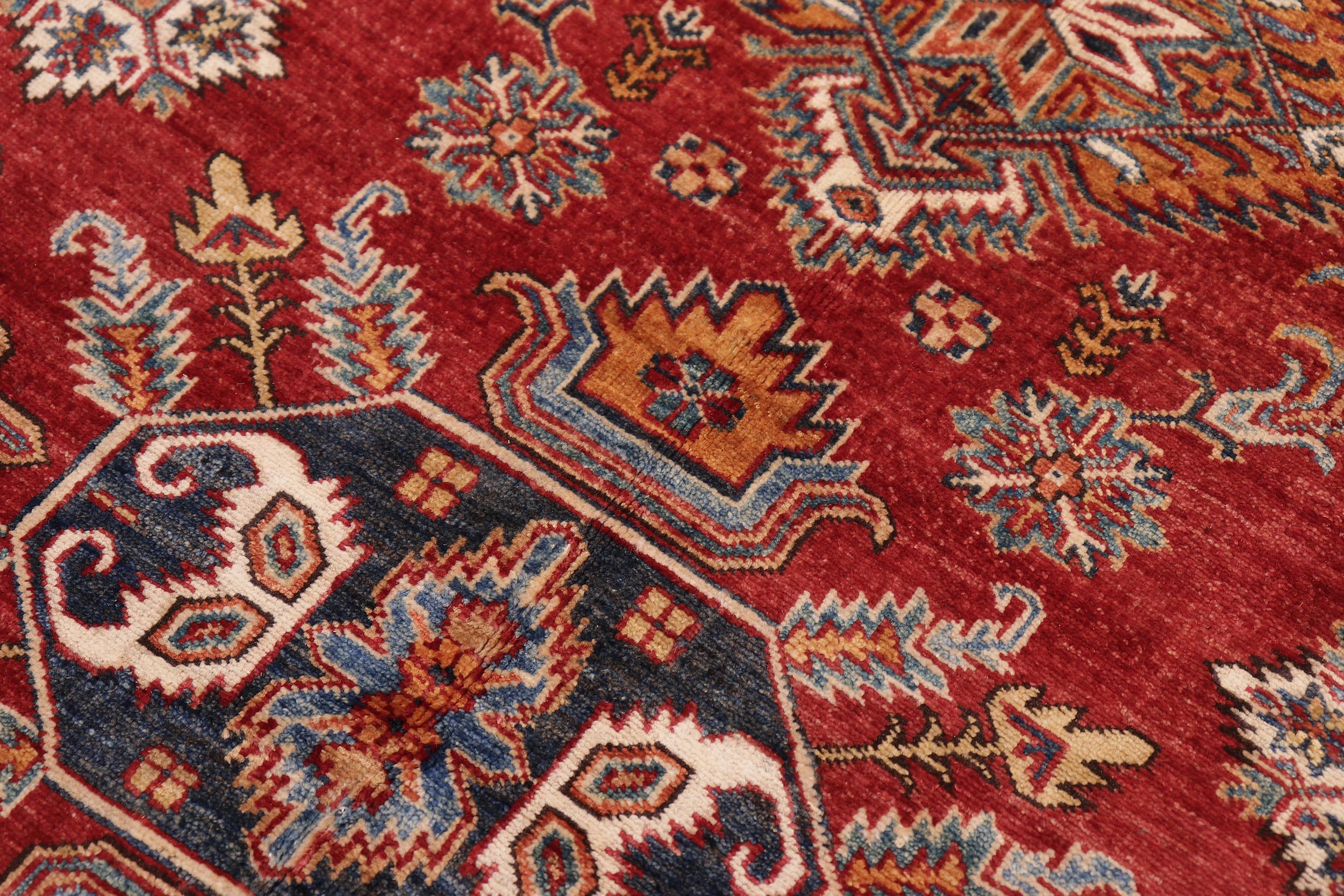 handmade Geometric Super Kazak Red Beige Hand Knotted RECTANGLE 100% WOOL area rug 5' x 6'