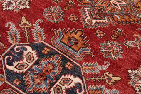 handmade Geometric Super Kazak Red Beige Hand Knotted RECTANGLE 100% WOOL area rug 5' x 6'