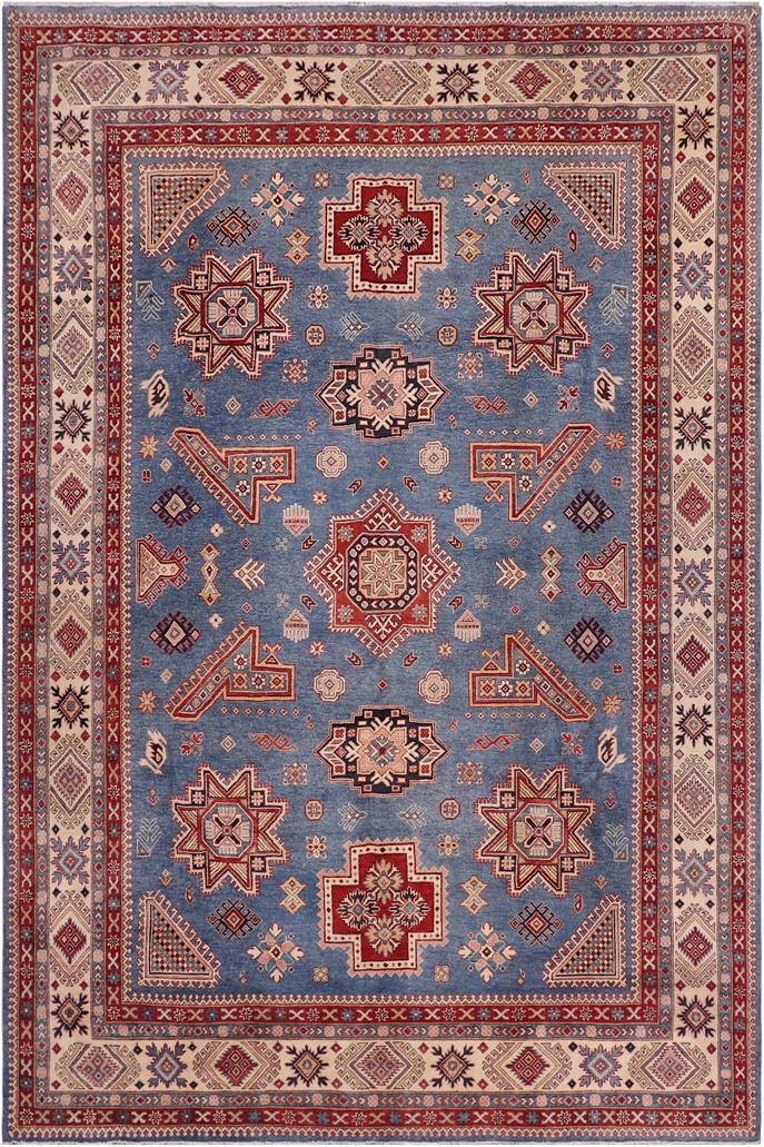 handmade Geometric Kazak Lt. Blue Beige Hand-made RECTANGLE 100% WOOL area rug 10'X13'