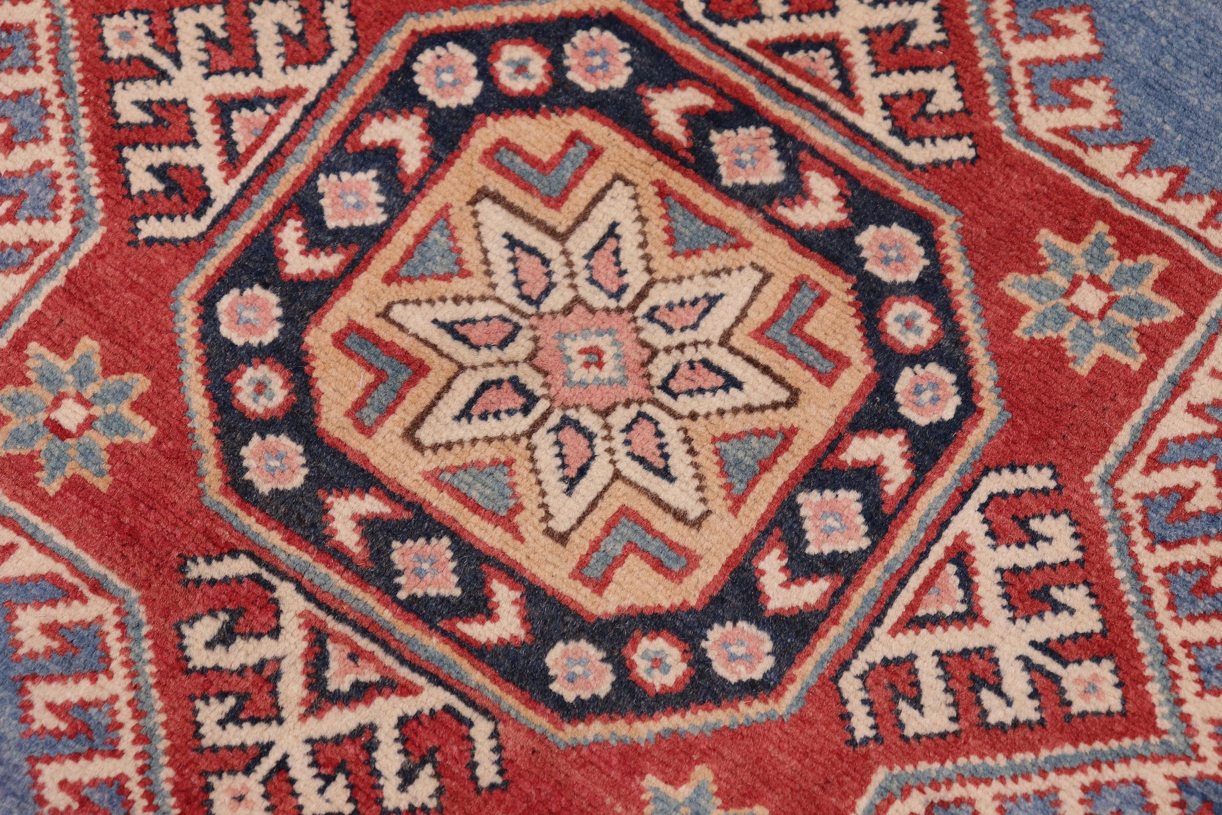 handmade Geometric Kazak Lt. Blue Beige Hand-made RECTANGLE 100% WOOL area rug 10'X13'