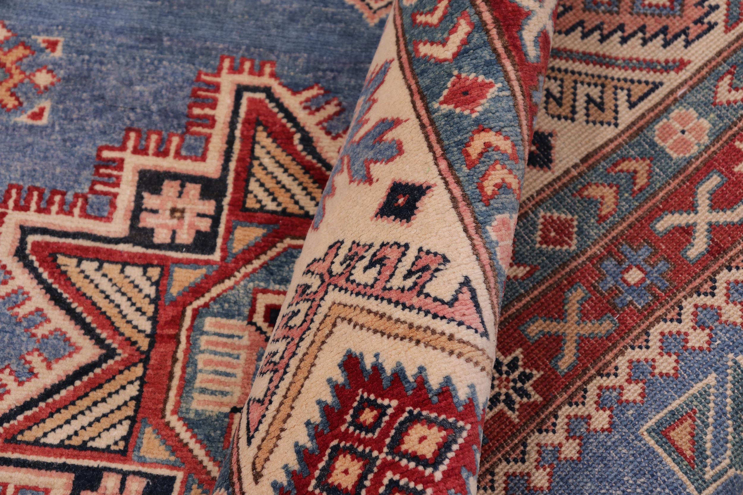 handmade Geometric Kazak Lt. Blue Beige Hand-made RECTANGLE 100% WOOL area rug 10'X13'