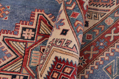 handmade Geometric Kazak Lt. Blue Beige Hand-made RECTANGLE 100% WOOL area rug 10'X13'