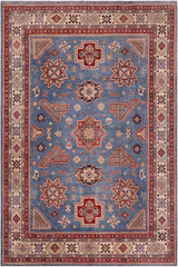 handmade Geometric Kazak Lt. Blue Beige Hand-made RECTANGLE 100% WOOL area rug 10'X13'