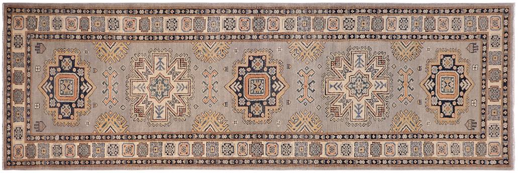 handmade Geometric Kazak Gray Beige Hand-made RUNNER 100% WOOL area rug 3x10