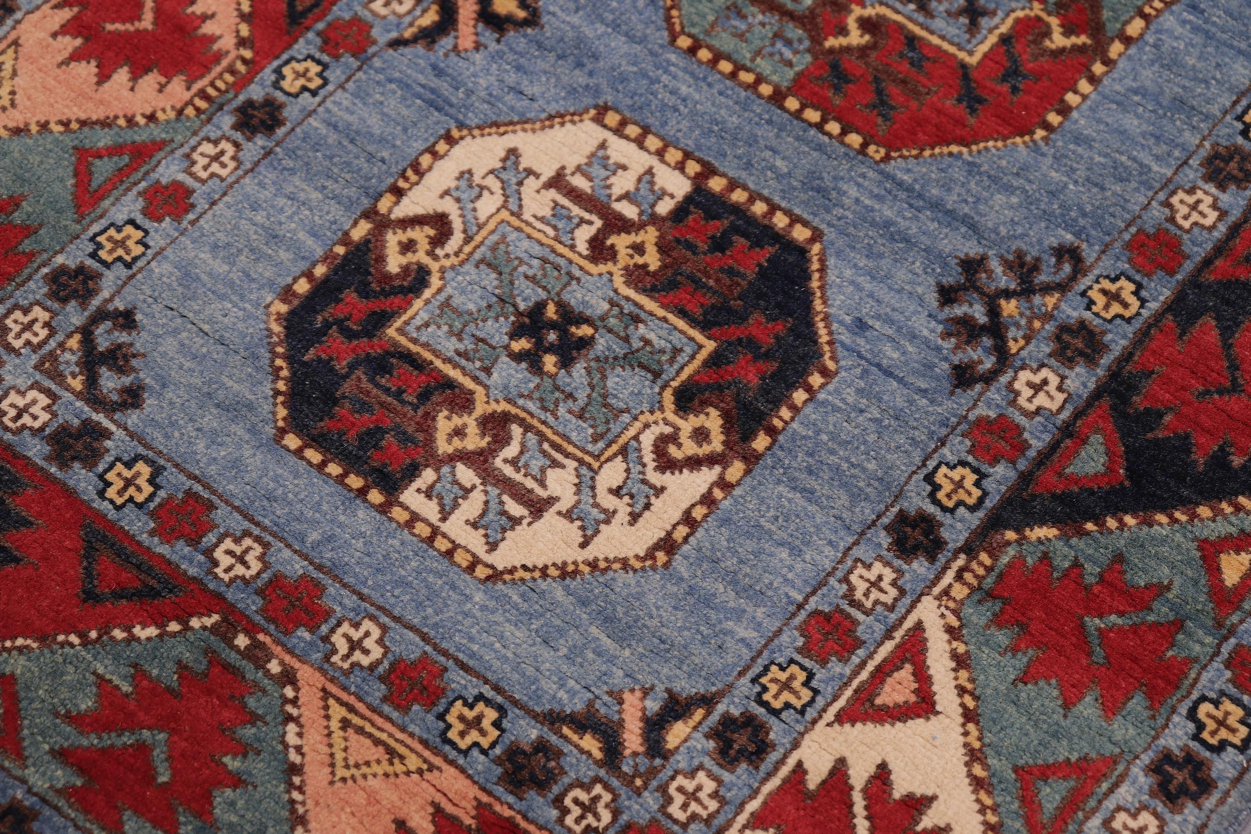 handmade Geometric Ersari Blue Multi Hand-made RUNNER 100% WOOL area rug 3' x 10'
