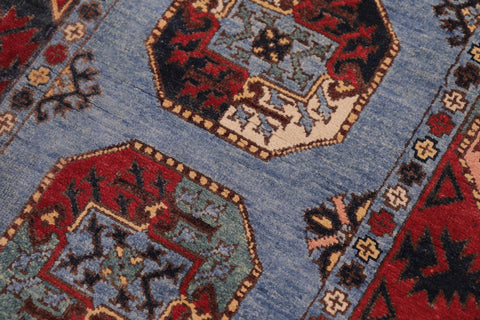 handmade Geometric Ersari Blue Multi Hand-made RUNNER 100% WOOL area rug 3' x 10'