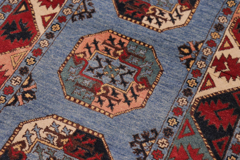 handmade Geometric Ersari Blue Multi Hand-made RUNNER 100% WOOL area rug 3' x 10'
