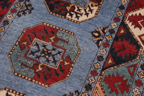 handmade Geometric Ersari Blue Multi Hand-made RUNNER 100% WOOL area rug 3' x 10'