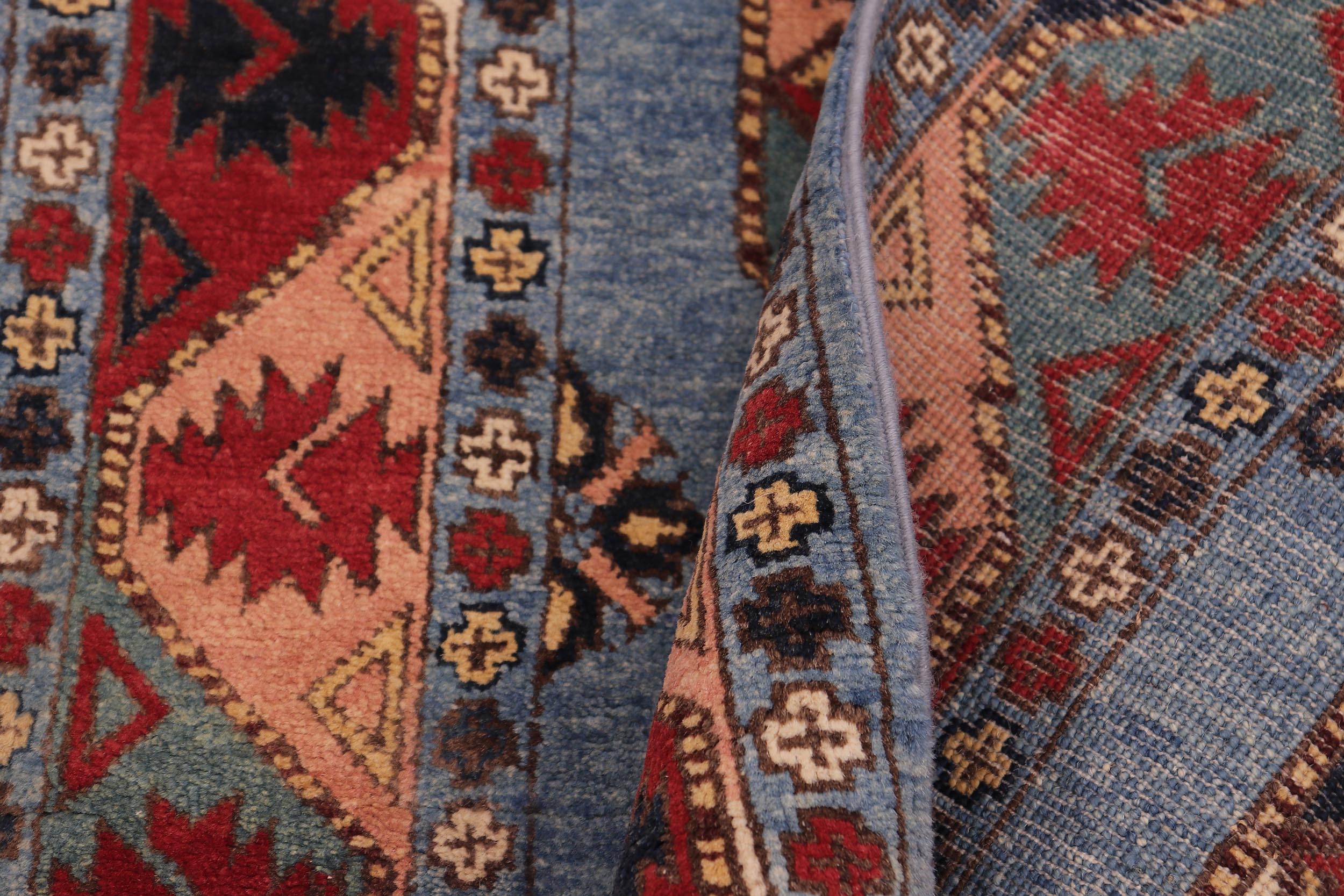 handmade Geometric Ersari Blue Multi Hand-made RUNNER 100% WOOL area rug 3' x 10'