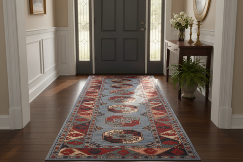 handmade Geometric Ersari Blue Multi Hand-made RUNNER 100% WOOL area rug 3' x 10'