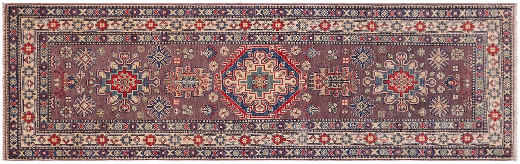 handmade Geometric Kazak Gray Beige Hand-made RUNNER 100% WOOL area rug 3x8