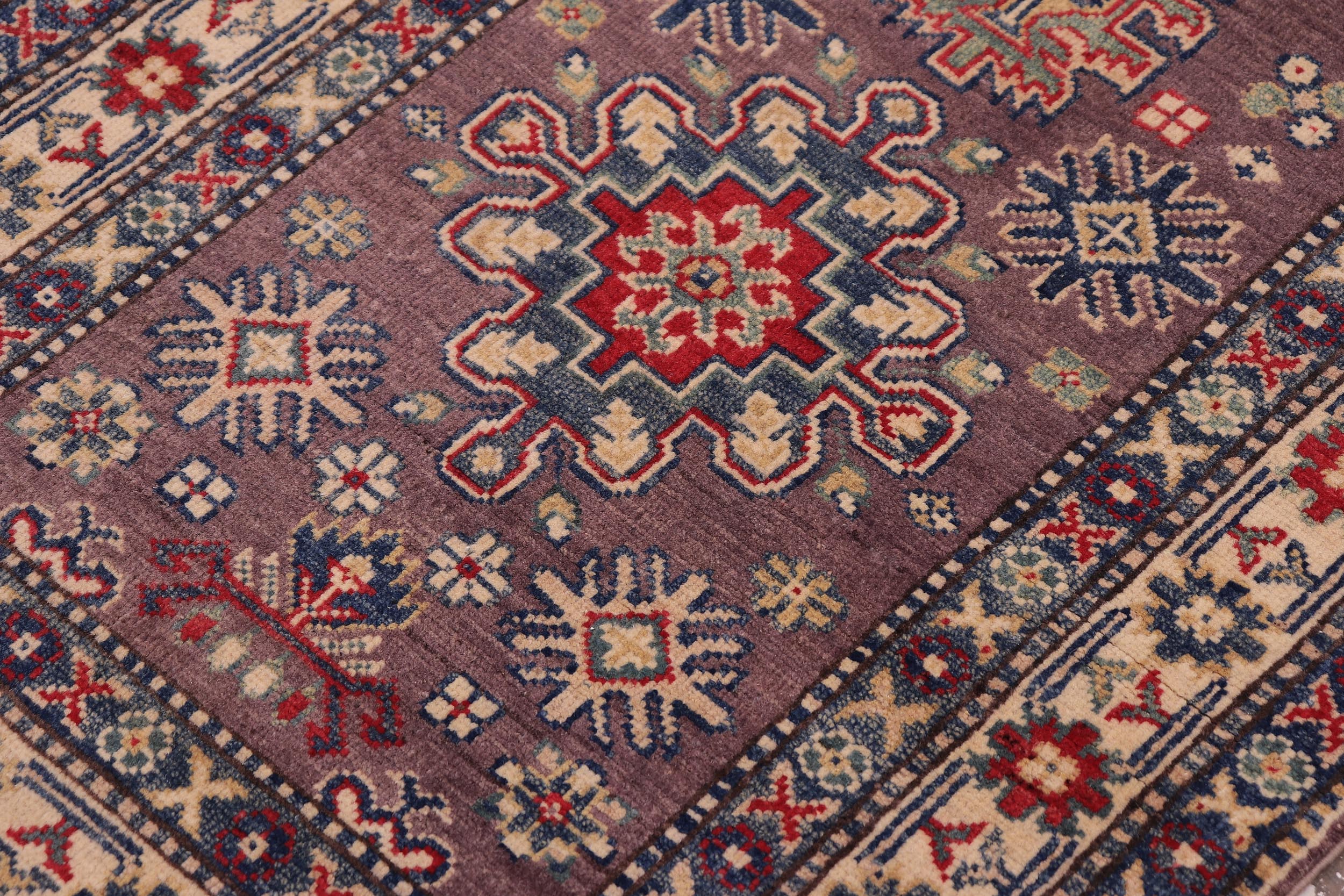 handmade Geometric Kazak Gray Beige Hand-made RUNNER 100% WOOL area rug 3x8