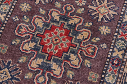 handmade Geometric Kazak Gray Beige Hand-made RUNNER 100% WOOL area rug 3x8