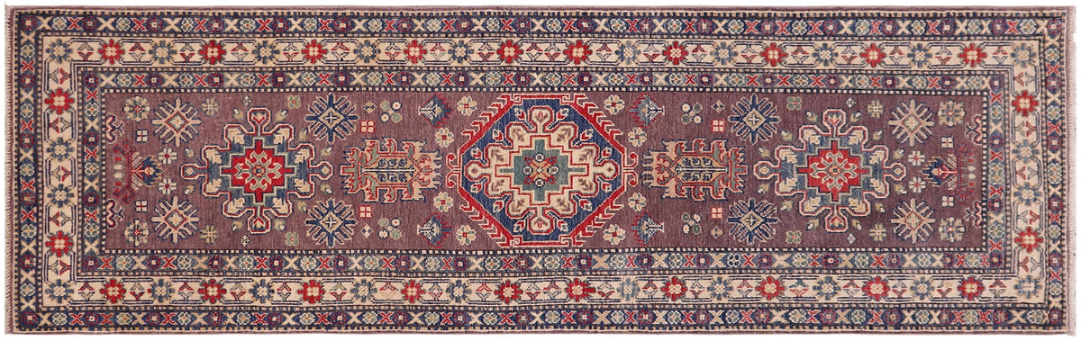 handmade Geometric Kazak Gray Beige Hand-made RUNNER 100% WOOL area rug 3x8