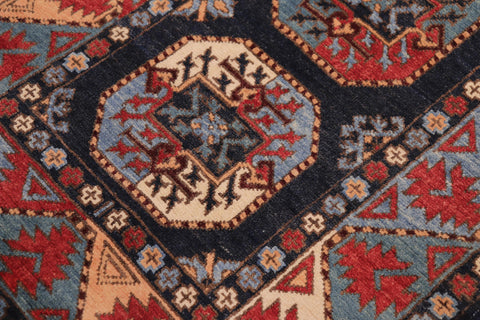 handmade Geometric Ersari Blue Multi Hand-made RUNNER 100% WOOL area rug 2'7" x 10'