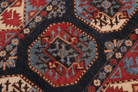 handmade Geometric Ersari Blue Multi Hand-made RUNNER 100% WOOL area rug 2'7" x 10'