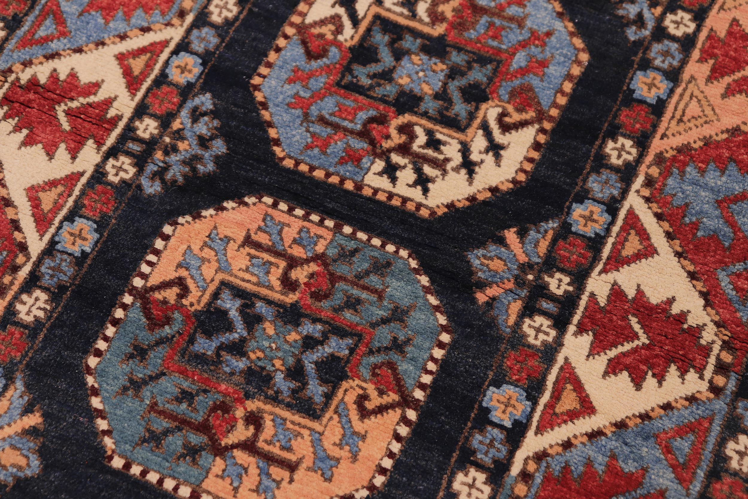 handmade Geometric Ersari Blue Multi Hand-made RUNNER 100% WOOL area rug 2'7" x 10'