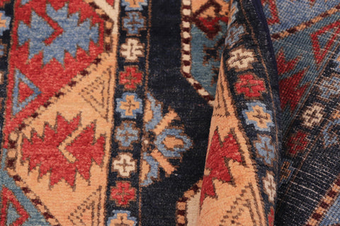 handmade Geometric Ersari Blue Multi Hand-made RUNNER 100% WOOL area rug 2'7" x 10'