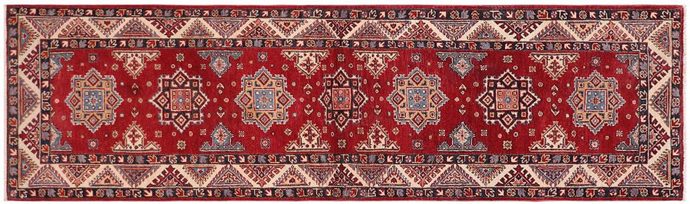 handmade Geometric kazak Red Beige Hand-made RUNNER 100% WOOL area rug 3x10