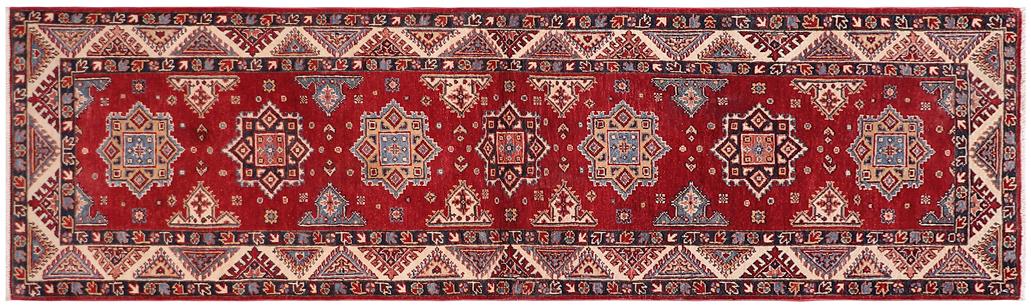 handmade Geometric kazak Red Beige Hand-made RUNNER 100% WOOL area rug 3x10