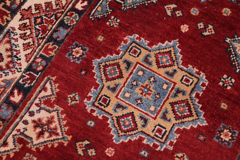 handmade Geometric kazak Red Beige Hand-made RUNNER 100% WOOL area rug 3x10