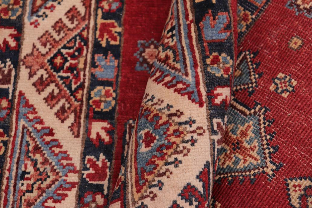 handmade Geometric kazak Red Beige Hand-made RUNNER 100% WOOL area rug 3x10
