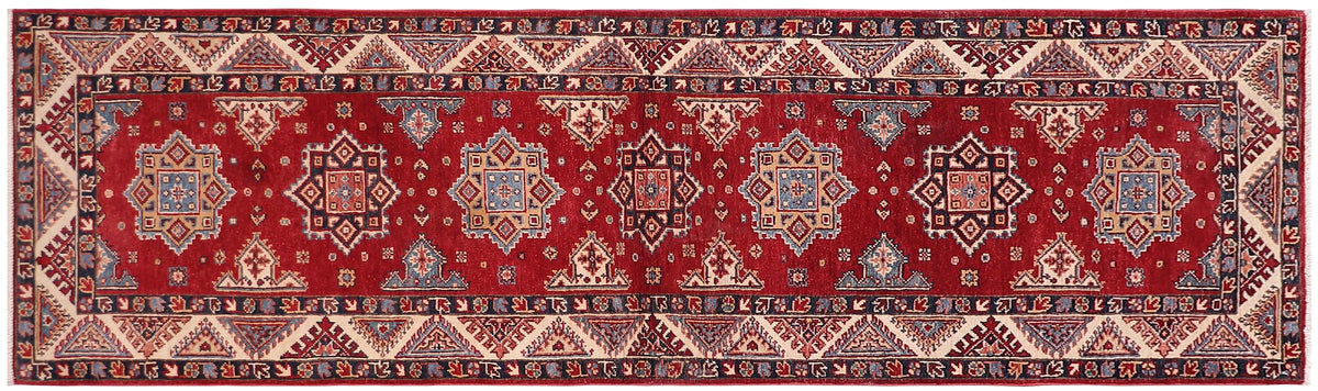 handmade Geometric kazak Red Beige Hand-made RUNNER 100% WOOL area rug 3x10