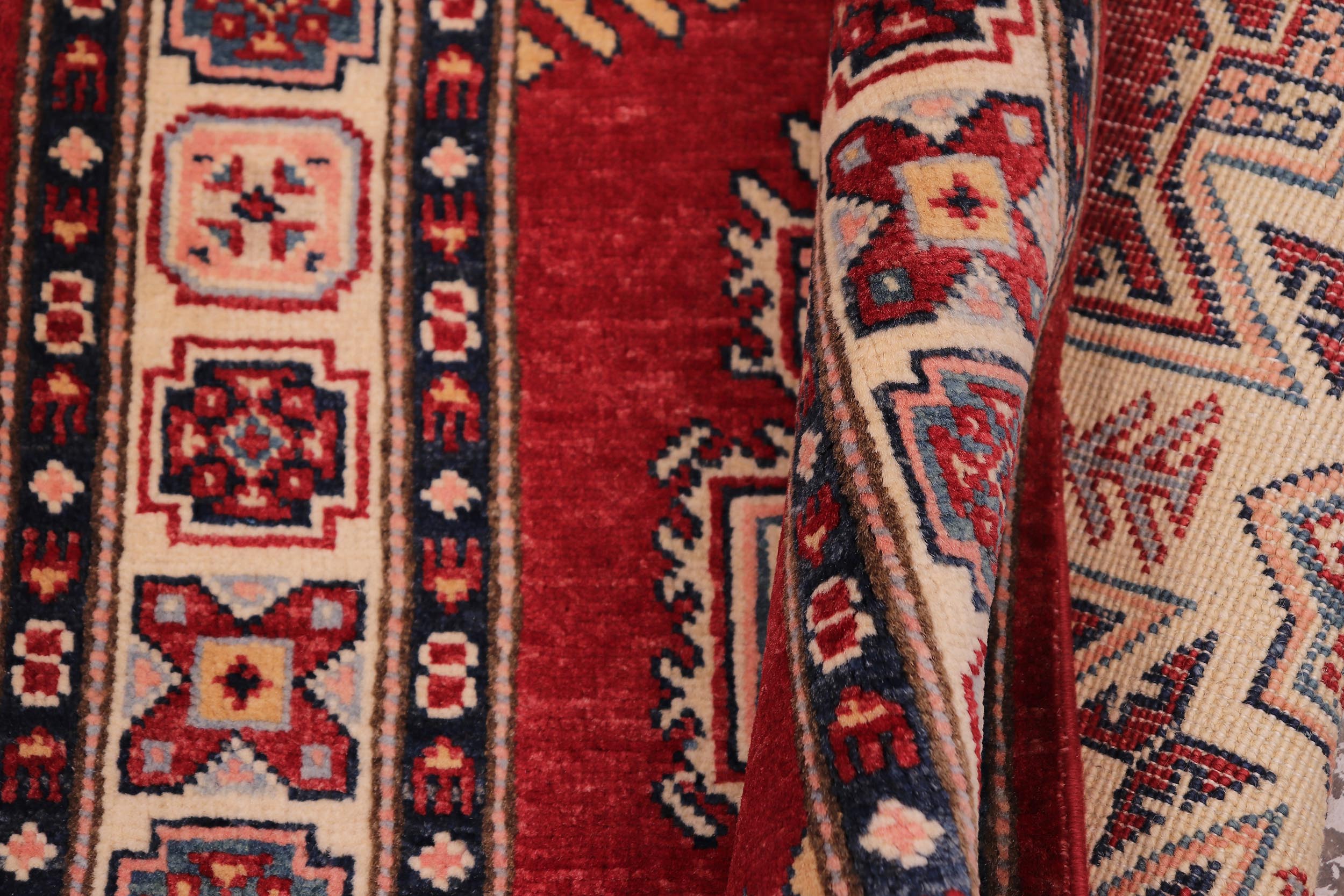 handmade Geometric Super Kazak Red Beige Hand Knotted RUNNER 100% WOOL area rug 3' x 10'