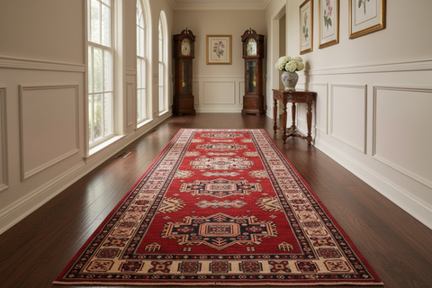 BohemianSuper Kazak Owen Red/Beige Wool Runner - 2'9'' x 9'8''