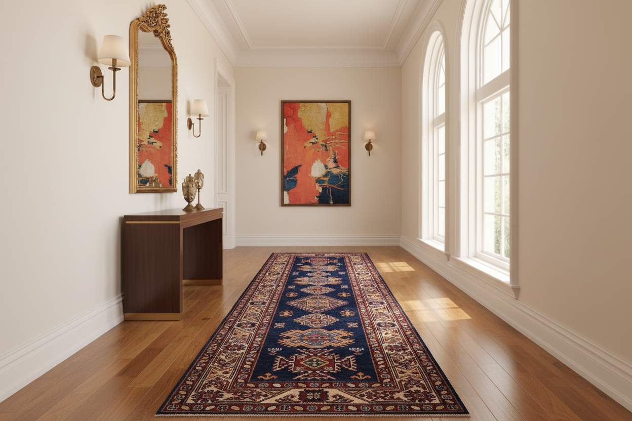 handmade Geometric Super Kazak Blue Beige Hand Knotted RUNNER 100% WOOL area rug 3' x 10'