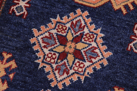 handmade Geometric Super Kazak Blue Beige Hand Knotted RUNNER 100% WOOL area rug 3' x 10'