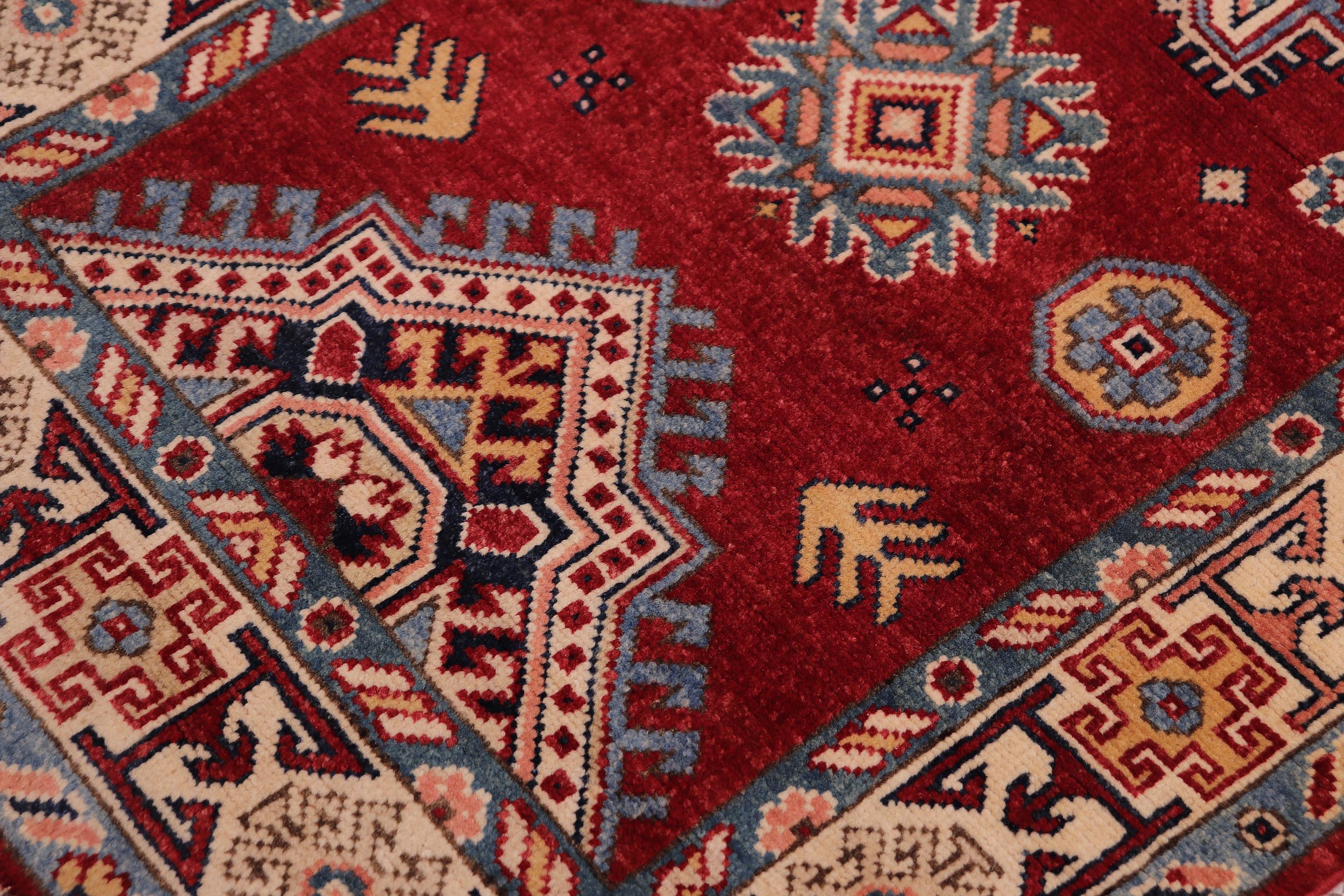 handmade Geometric Super Kazak Red Beige Hand Knotted RUNNER 100% WOOL area rug 3' x 10'