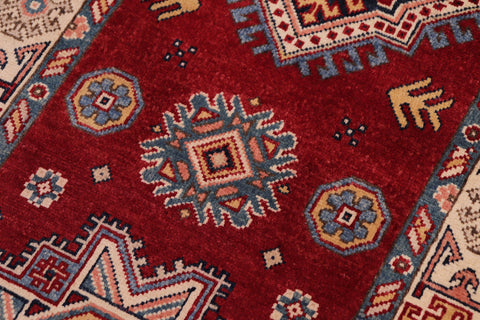 handmade Geometric Super Kazak Red Beige Hand Knotted RUNNER 100% WOOL area rug 3' x 10'