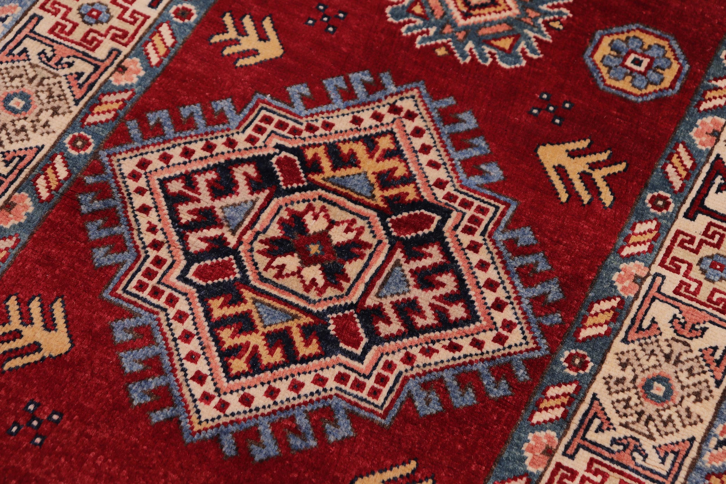 handmade Geometric Super Kazak Red Beige Hand Knotted RUNNER 100% WOOL area rug 3' x 10'
