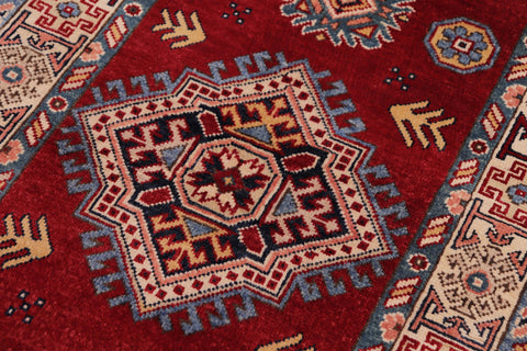 handmade Geometric Super Kazak Red Beige Hand Knotted RUNNER 100% WOOL area rug 3' x 10'