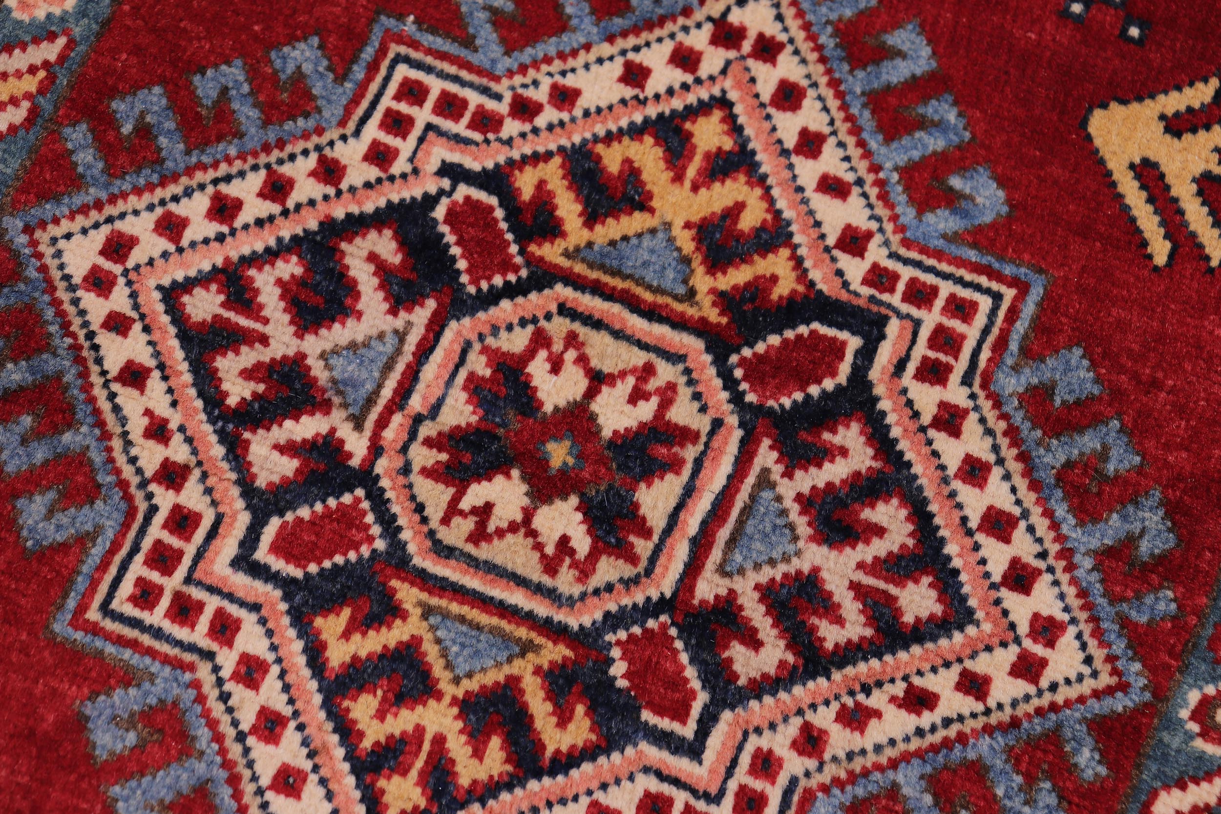 handmade Geometric Super Kazak Red Beige Hand Knotted RUNNER 100% WOOL area rug 3' x 10'