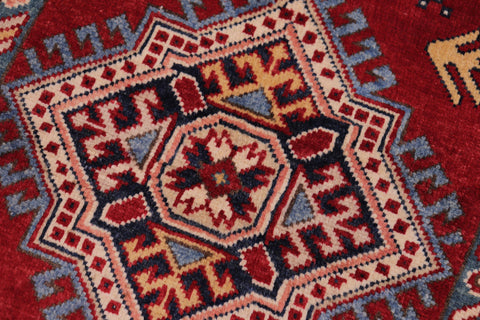 handmade Geometric Super Kazak Red Beige Hand Knotted RUNNER 100% WOOL area rug 3' x 10'