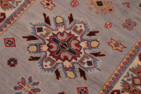 handmade Geometric Super Kazak Lt. Gray Beige Hand Knotted RUNNER 100% WOOL area rug 3' x 10'