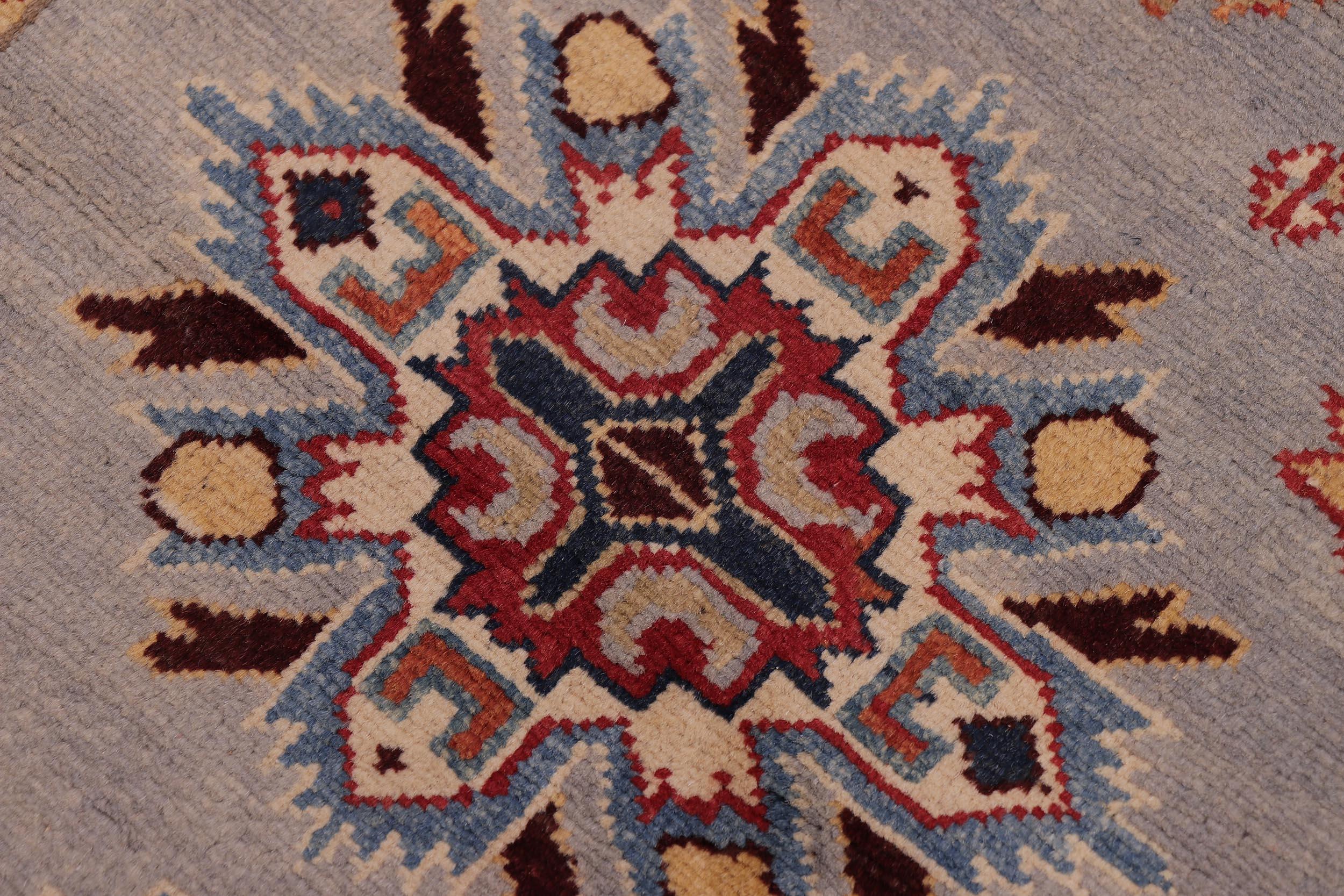 handmade Geometric Super Kazak Lt. Gray Beige Hand Knotted RUNNER 100% WOOL area rug 3' x 10'