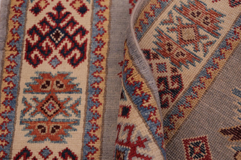 handmade Geometric Super Kazak Lt. Gray Beige Hand Knotted RUNNER 100% WOOL area rug 3' x 10'