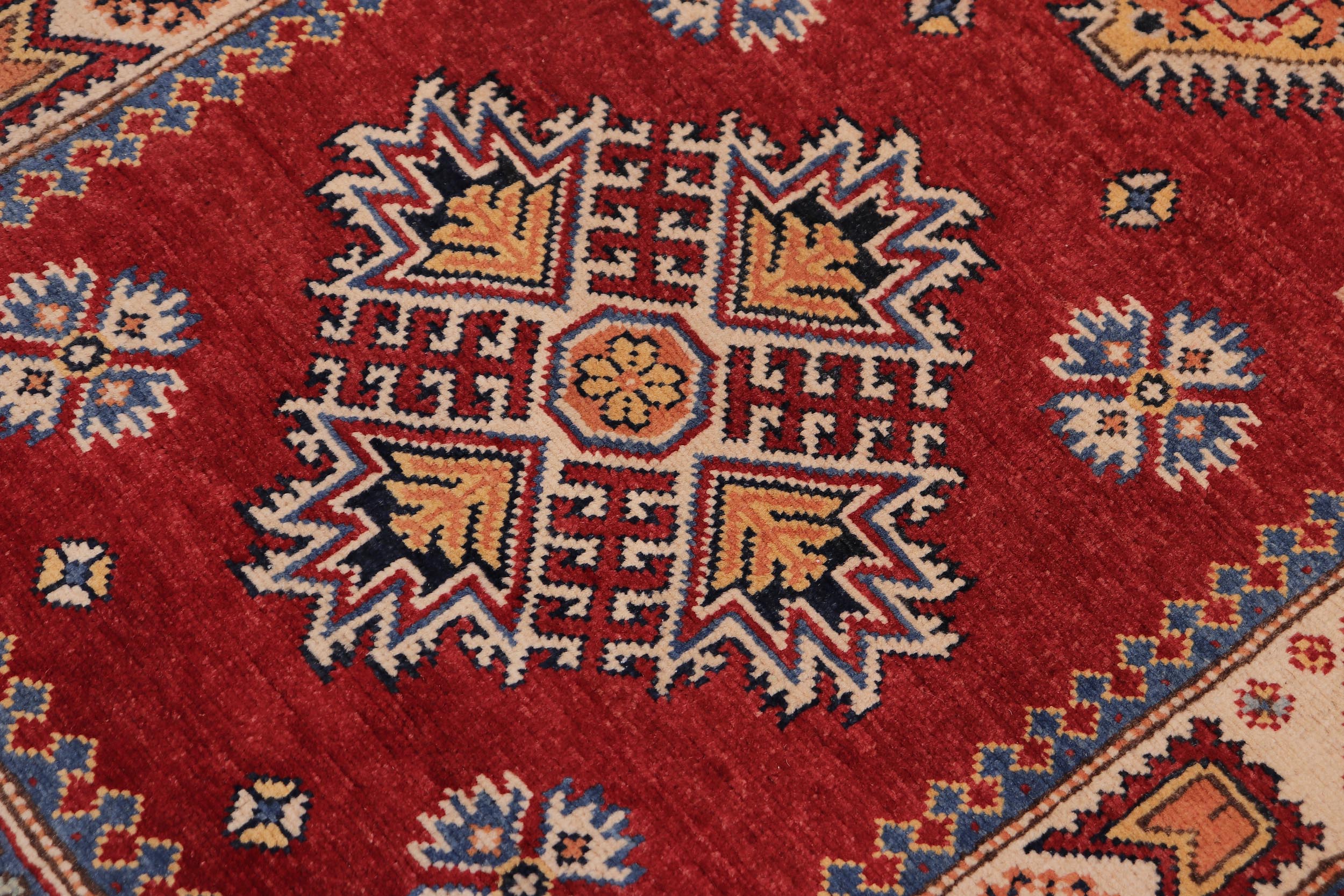 handmade Geometric Super Kazak Red Beige Hand Knotted RUNNER 100% WOOL area rug 3' x 8'