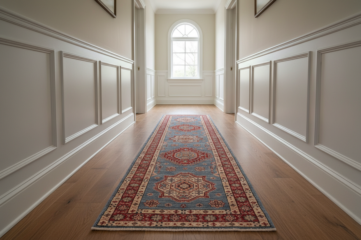 handmade Geometric Super Kazak Lt. Blue Red Hand Knotted RUNNER 100% WOOL area rug 3' x 10'