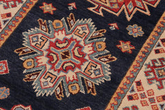 handmade Geometric kazak Blue Beige Hand-made RUNNER 100% WOOL area rug 3x8