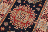 handmade Geometric kazak Blue Beige Hand-made RUNNER 100% WOOL area rug 3x8