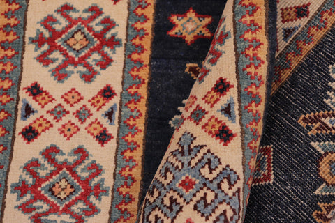 handmade Geometric Kazak Gray light Blue Hand-made RUNNER 100% WOOL area rug 3x10