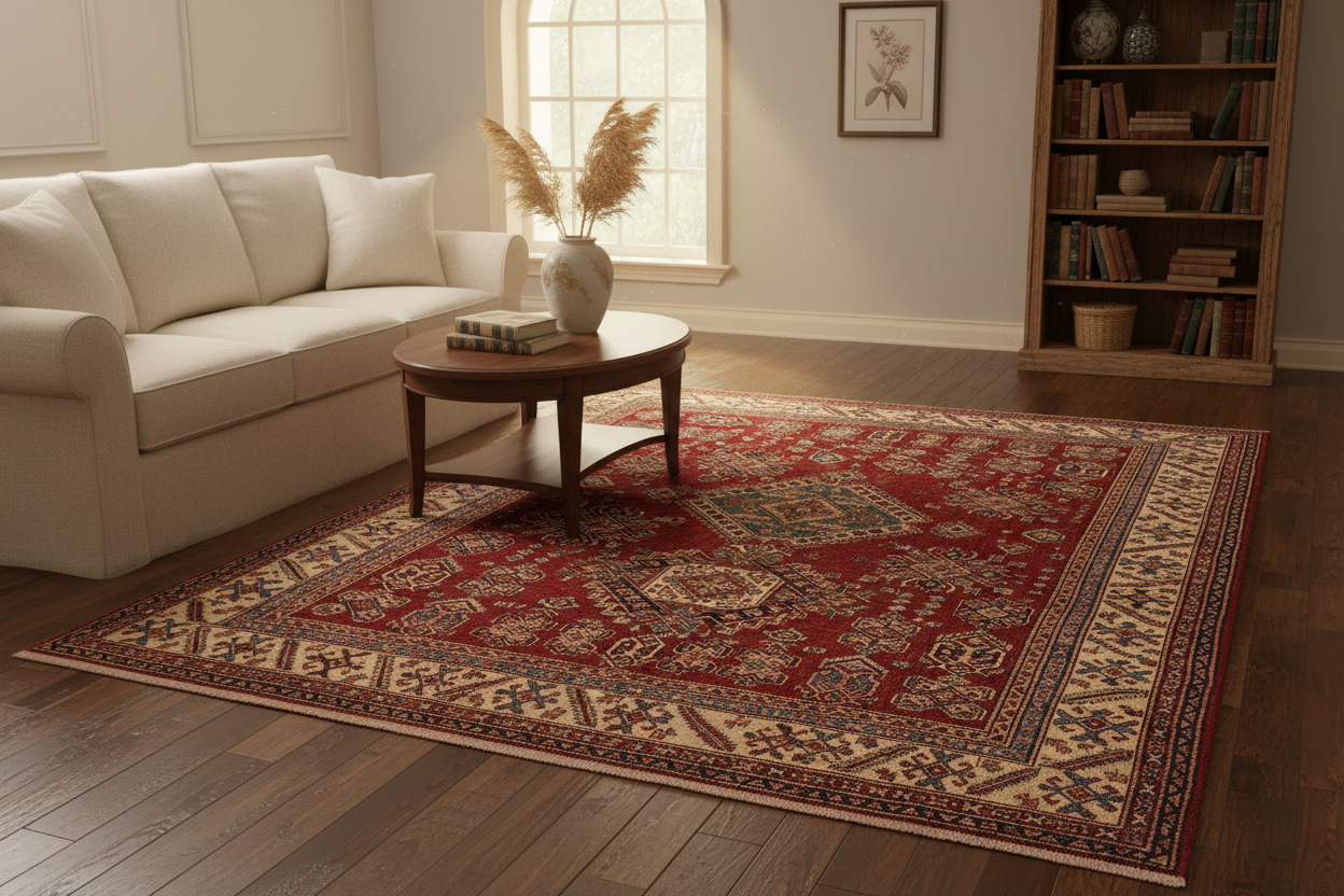 handmade Geometric Super Kazak Red Beige Hand Knotted RECTANGLE 100% WOOL area rug 6' x 9'